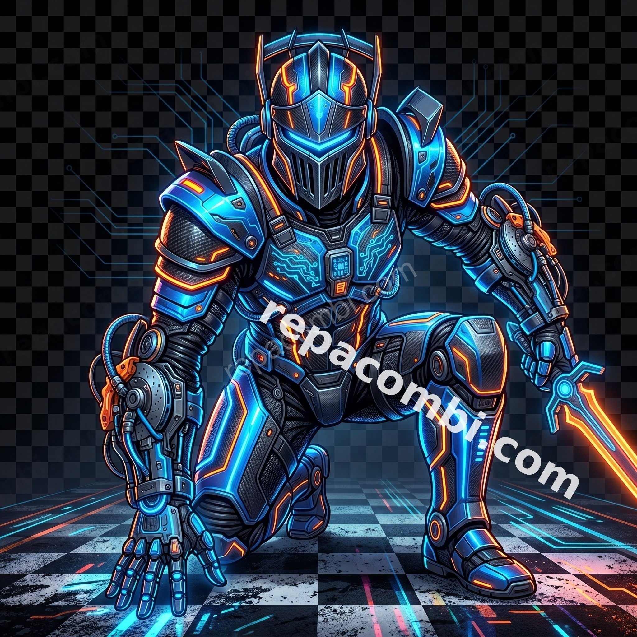 Cyberpunk Knight - DTF moto Répa Combi