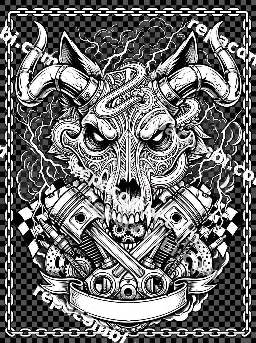 Circuit Skull BW - DTF moto Répa Combi