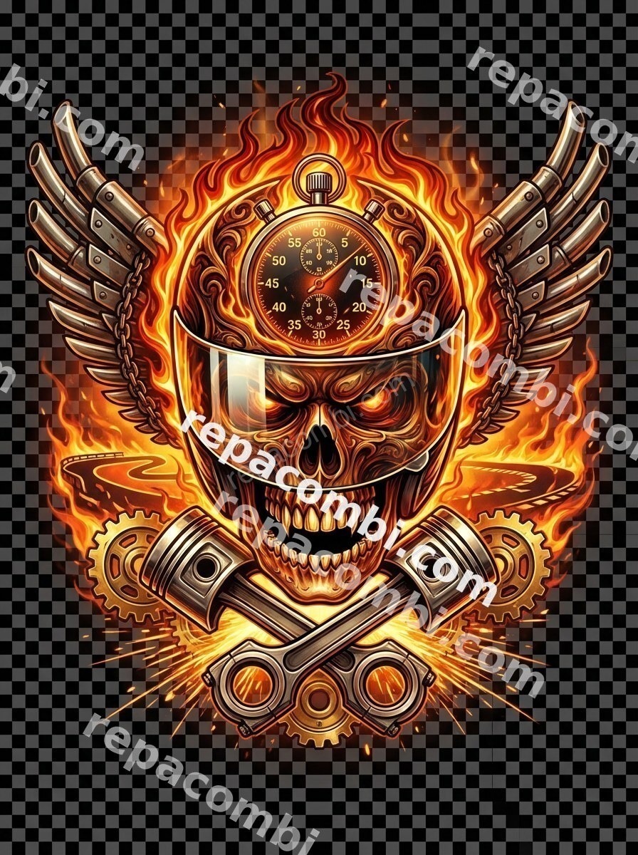 Skull Casque Flammes - DTF moto Répa Combi