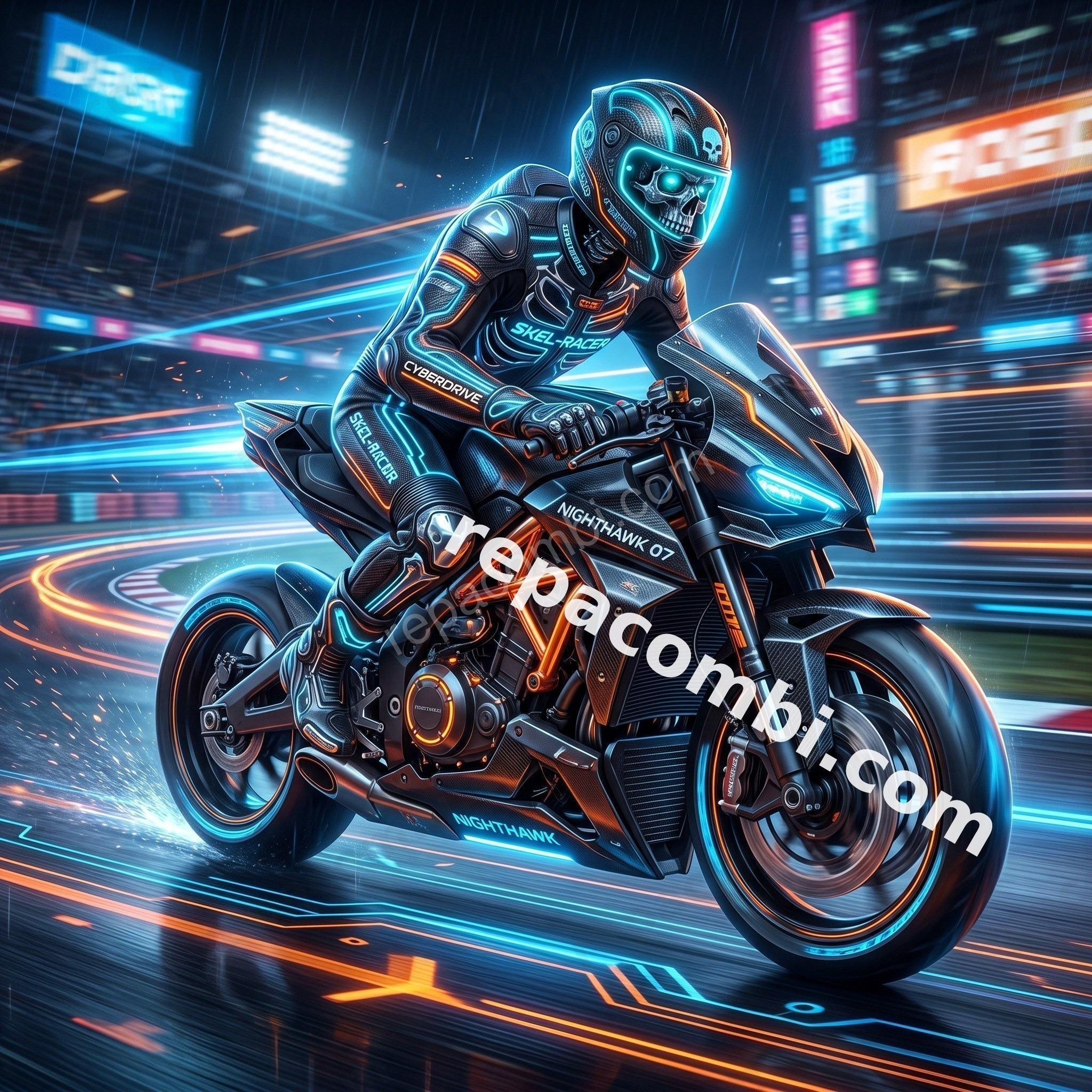 Skeleton Rider Cyberpunk - DTF moto Répa Combi