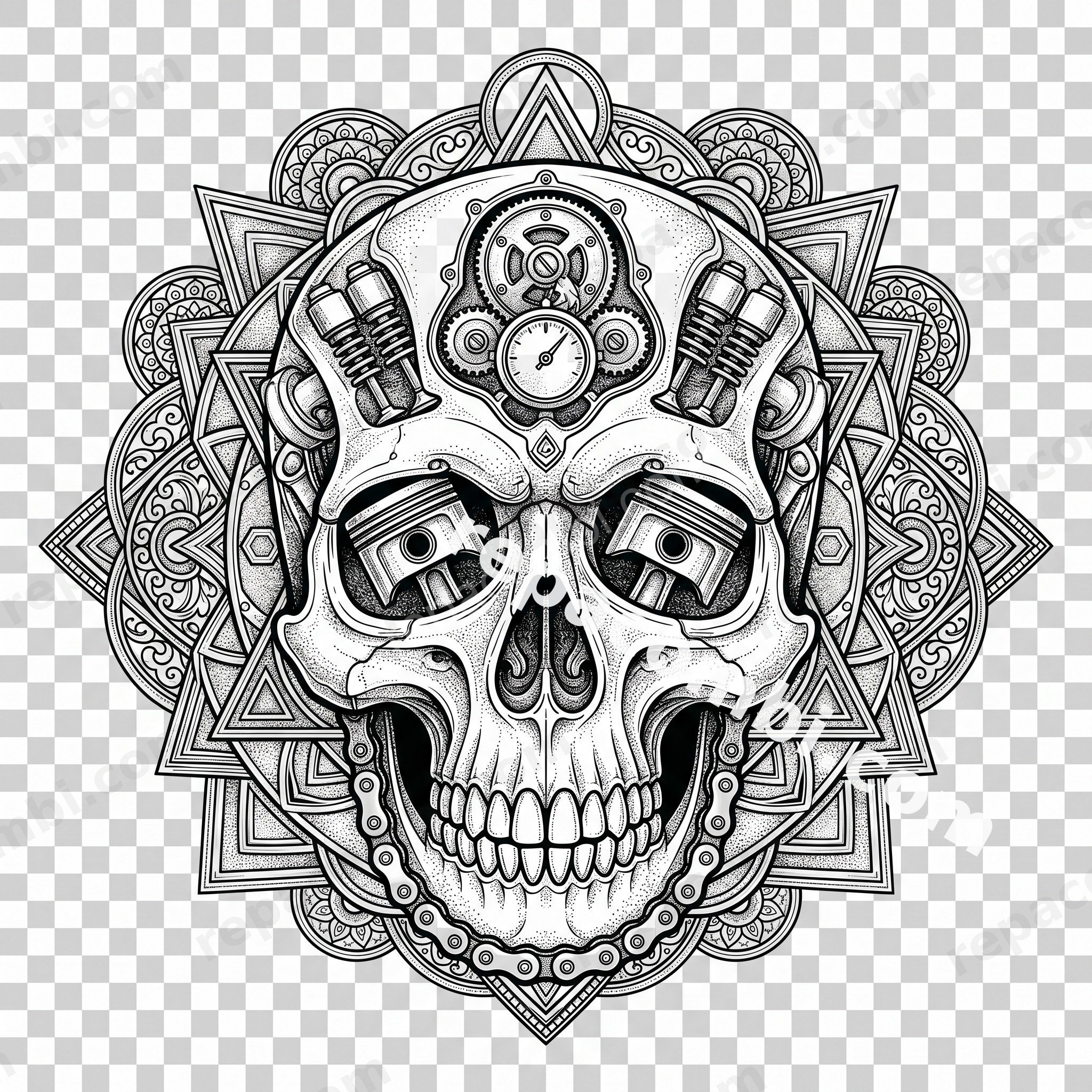 Skull Sacred Geometry - DTF moto Répa Combi