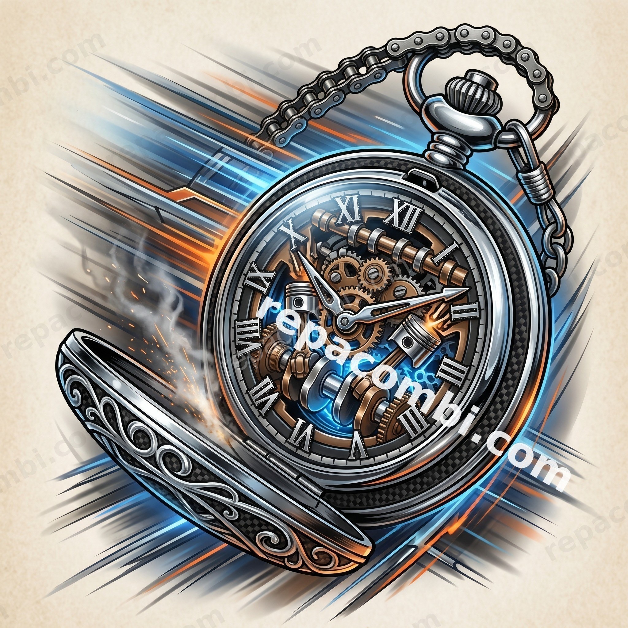 Pocket Watch Engine - DTF moto Répa Combi
