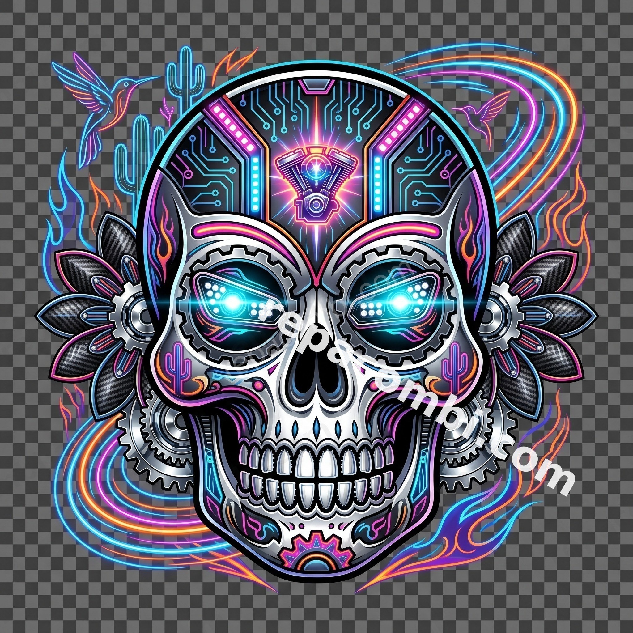 Sugar Skull Neon - DTF moto Répa Combi