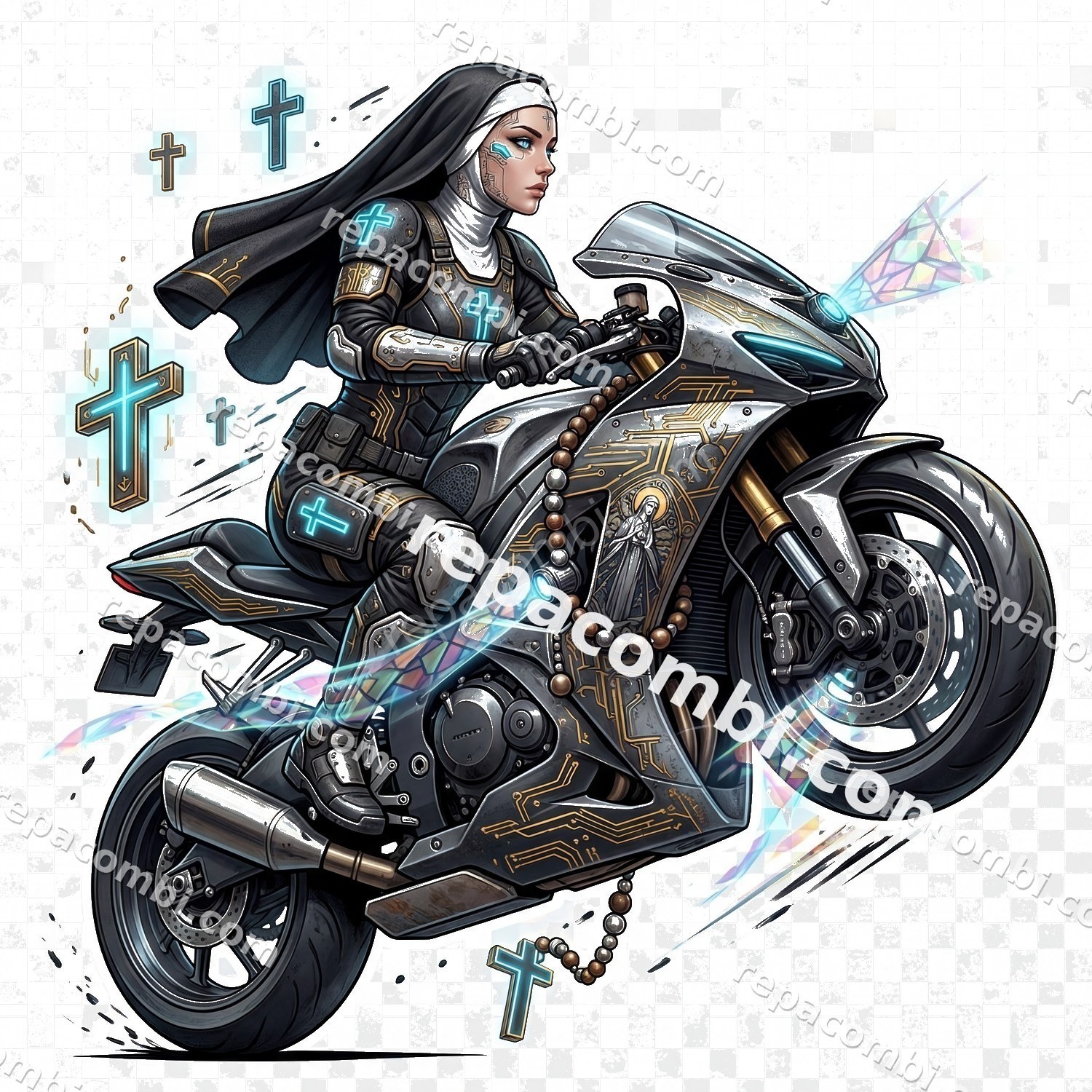 Cyberpunk Nun - DTF moto Répa Combi