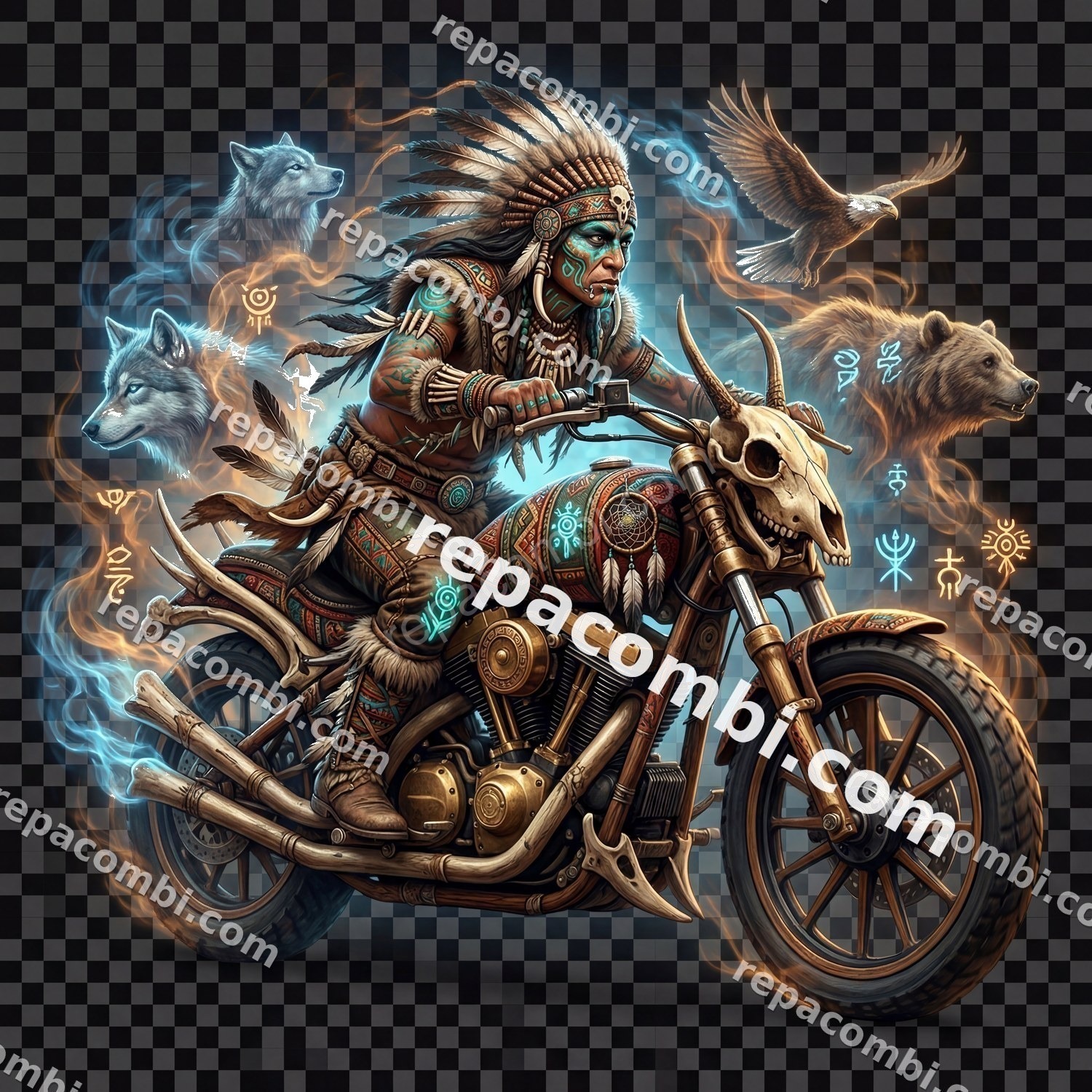 Tribal Shaman Spirit - DTF moto Répa Combi