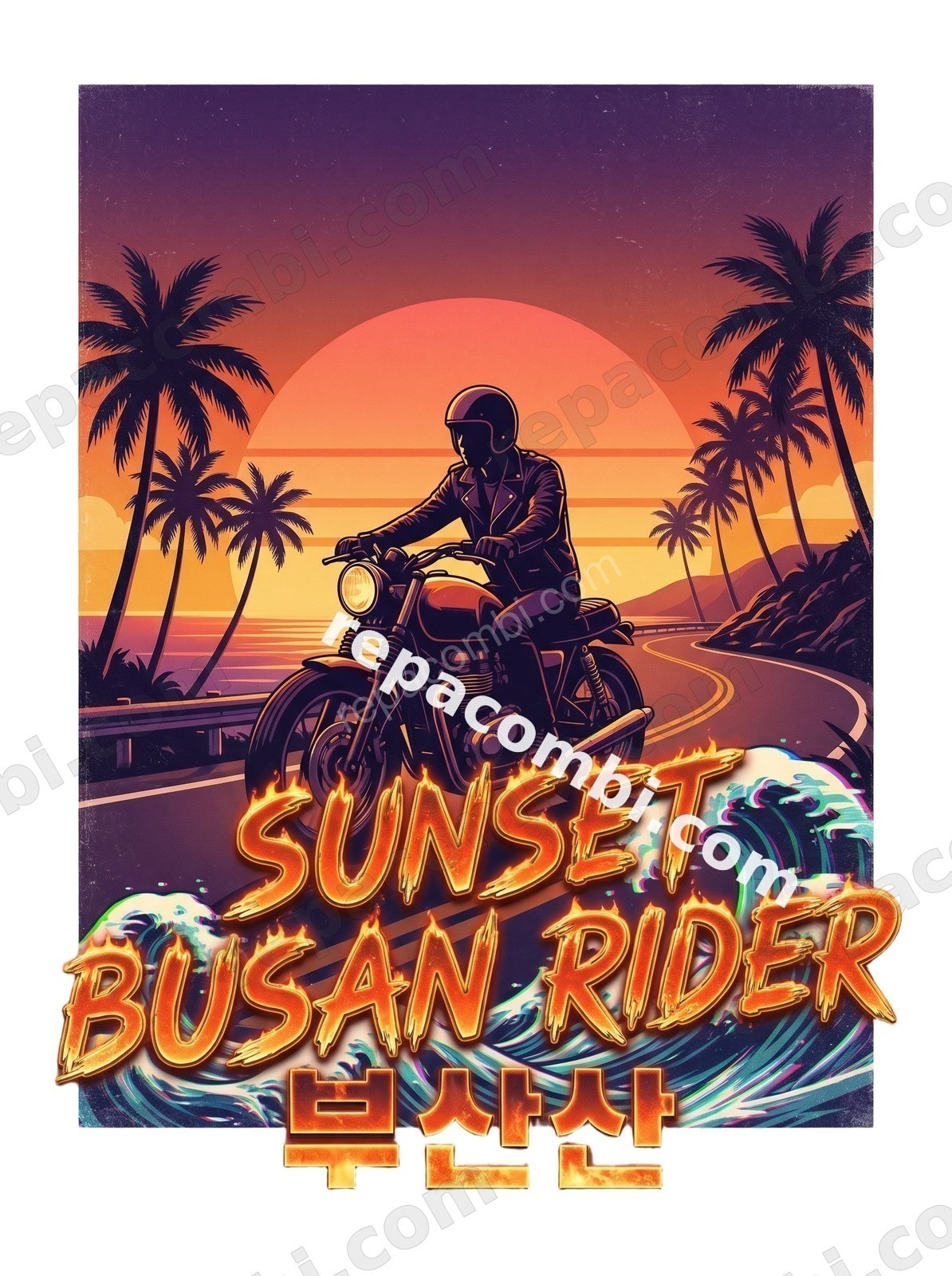 Sunset Busan Rider - DTF K-Pop Racer Répa Combi