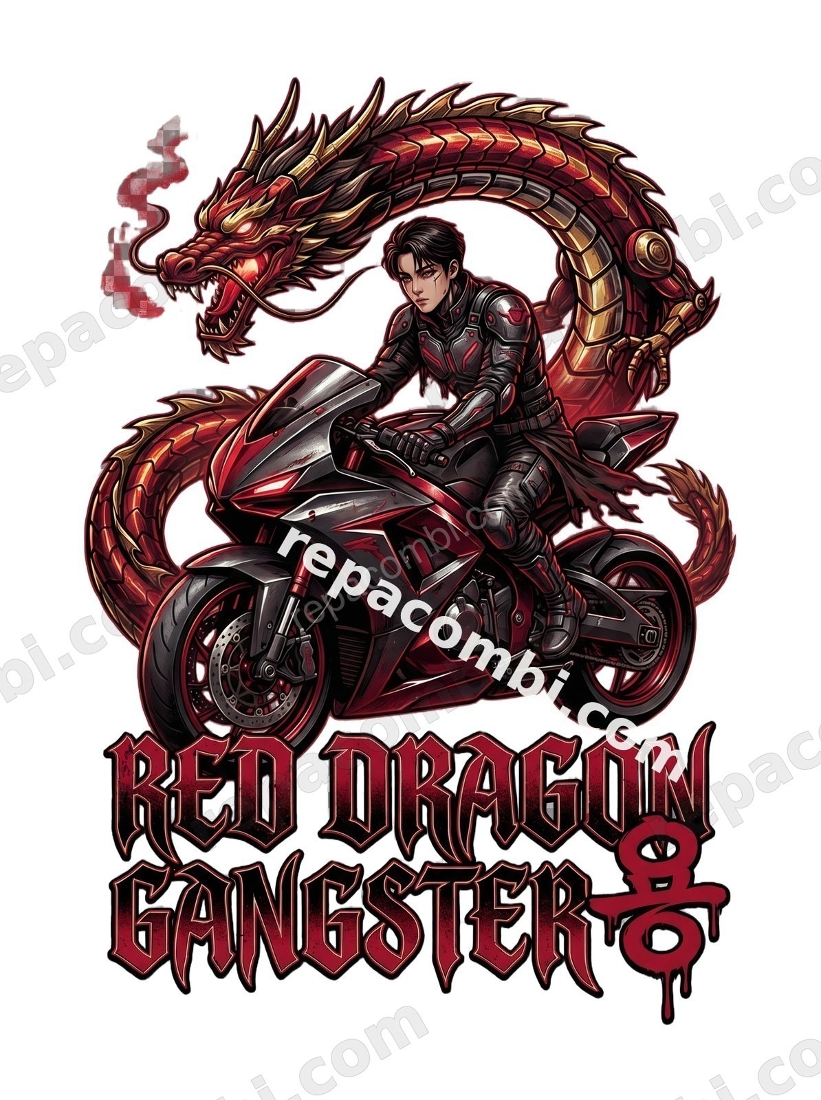 Red Dragon Gangster - DTF K-Pop Racer Répa Combi