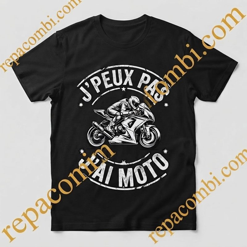 J'peux Pas J'ai Moto appliqué sur t-shirt - aperçu réel