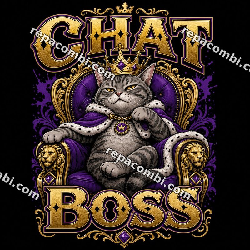 Design textile IA Chat Boss - film thermocollant à coller au fer