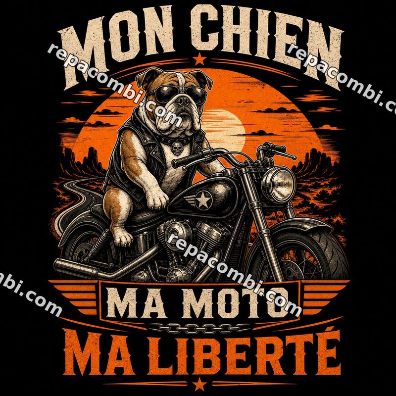 Design textile IA Chien Moto - film thermocollant à coller au fer