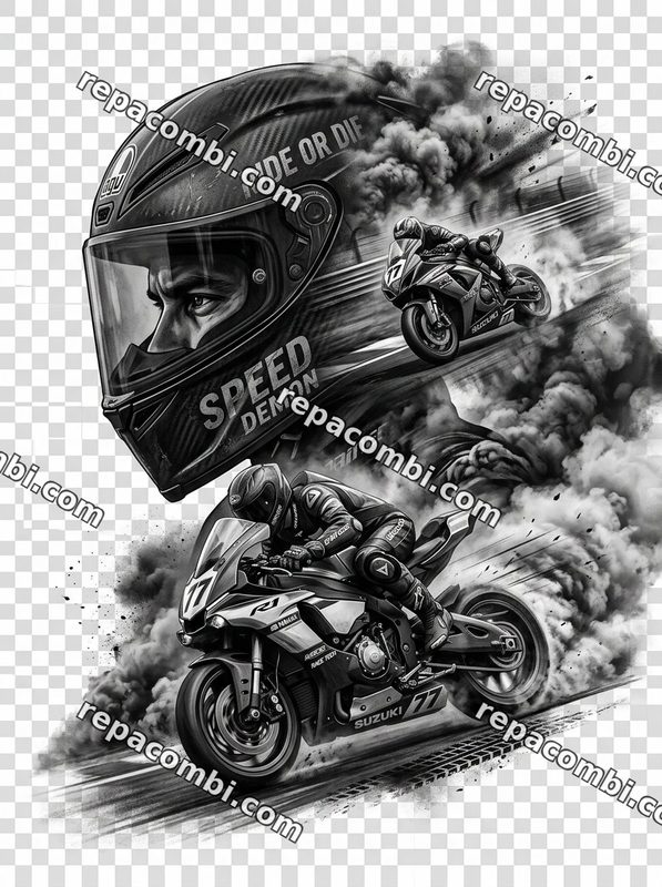Design textile Moto Double Exposure - film thermocollant à coller au fer