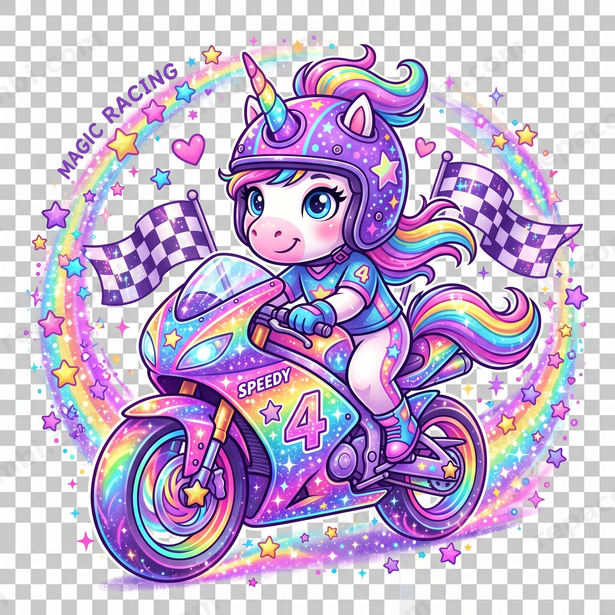 Unicorn Rainbow Racer — DTF Mini Bikers