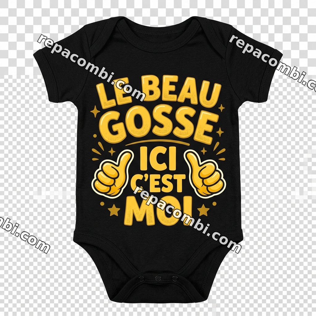 Beau Gosse Ici Beau Gosse Ici — ‘Le beau gosse, c’est ici’, lettrage gras flèche
