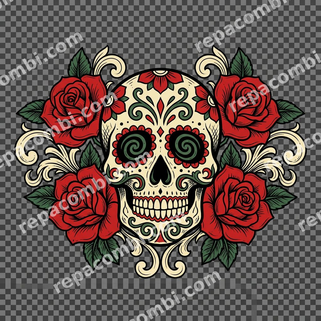 Crâne Mexicain Sugar Skull Roses Crâne Mexicain Sugar Skull Roses — Crâne mexicain sugar skull, roses et couleurs vive