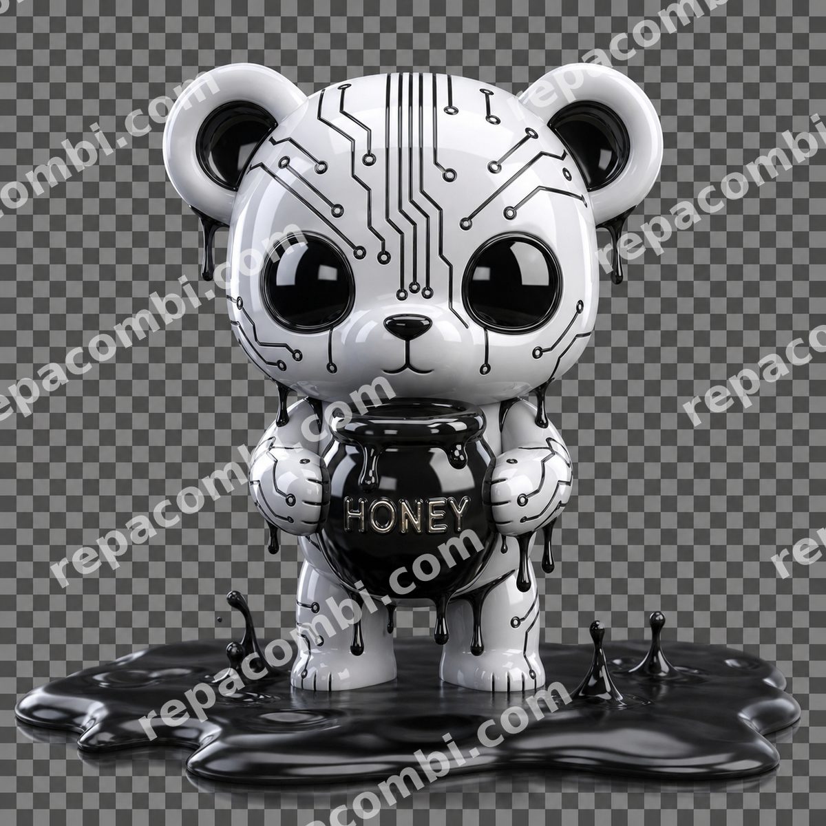 Cyber Bear Drip Cyber Bear Drip — Ours chibi figurine vinyle, dégoulinures noires li