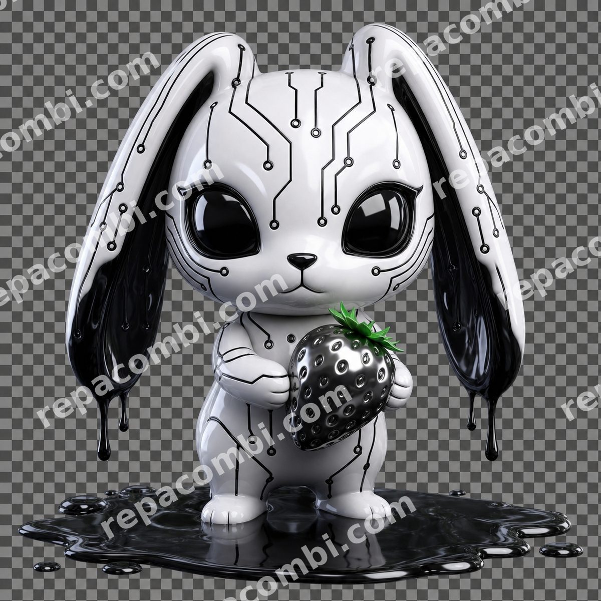 Cyber Bunny Drip Cyber Bunny Drip — Lapin chibi vinyle blanc avec coulures noires et c