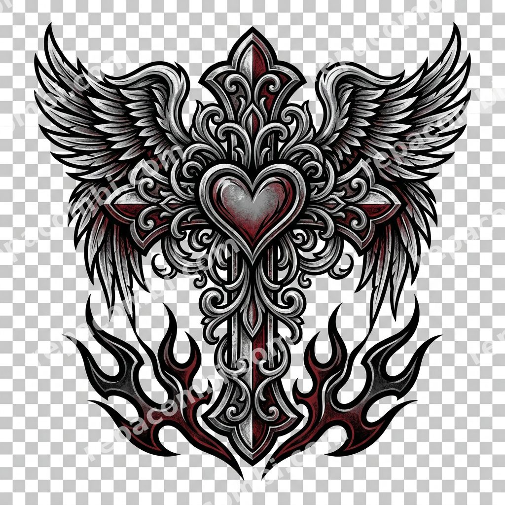 Gothic Wings Cross Gothic Wings Cross — Ailes gothiques noires et croix centrale, esprit c