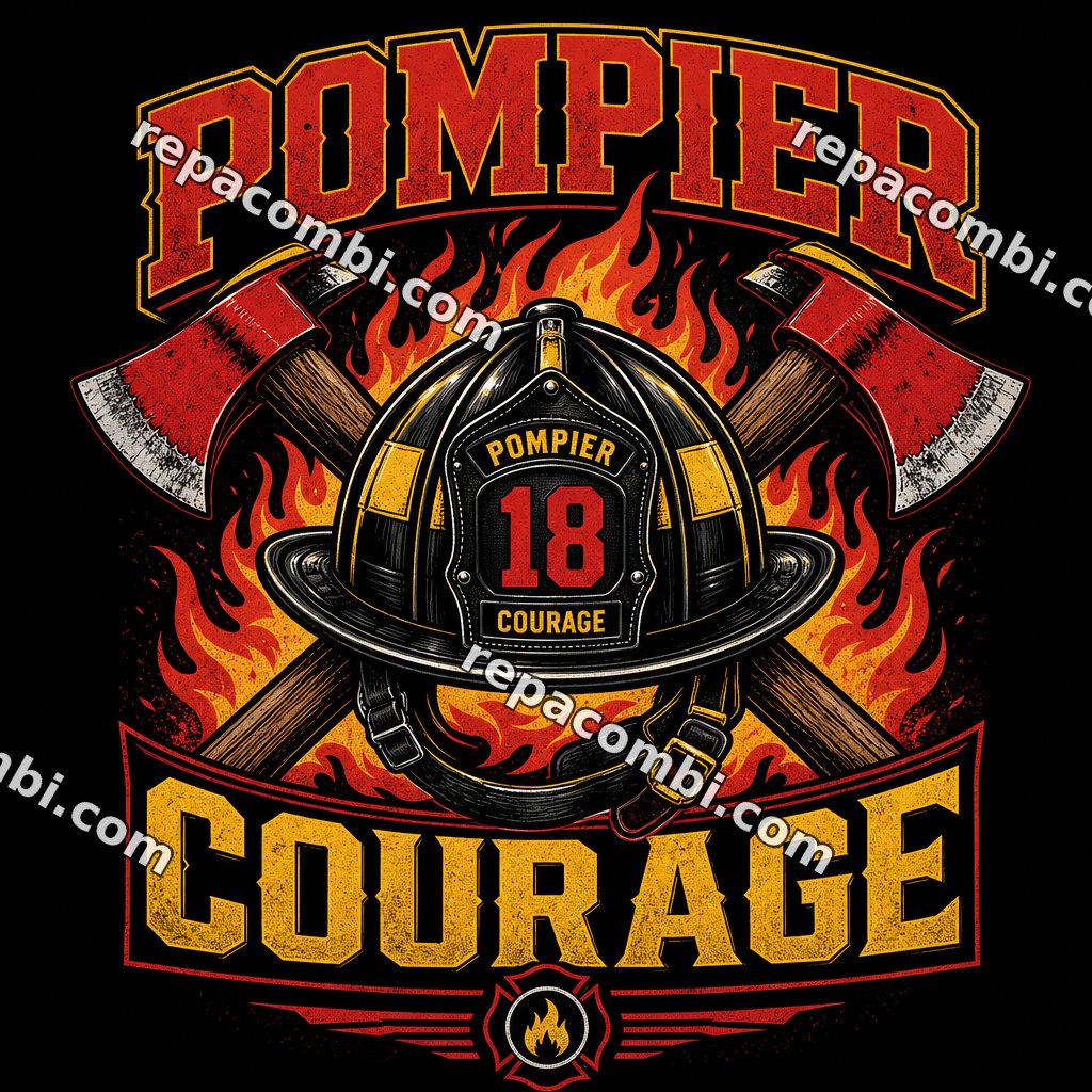 Pompier Courage Pompier Courage — ‘Pompier courage’ casque et flammes