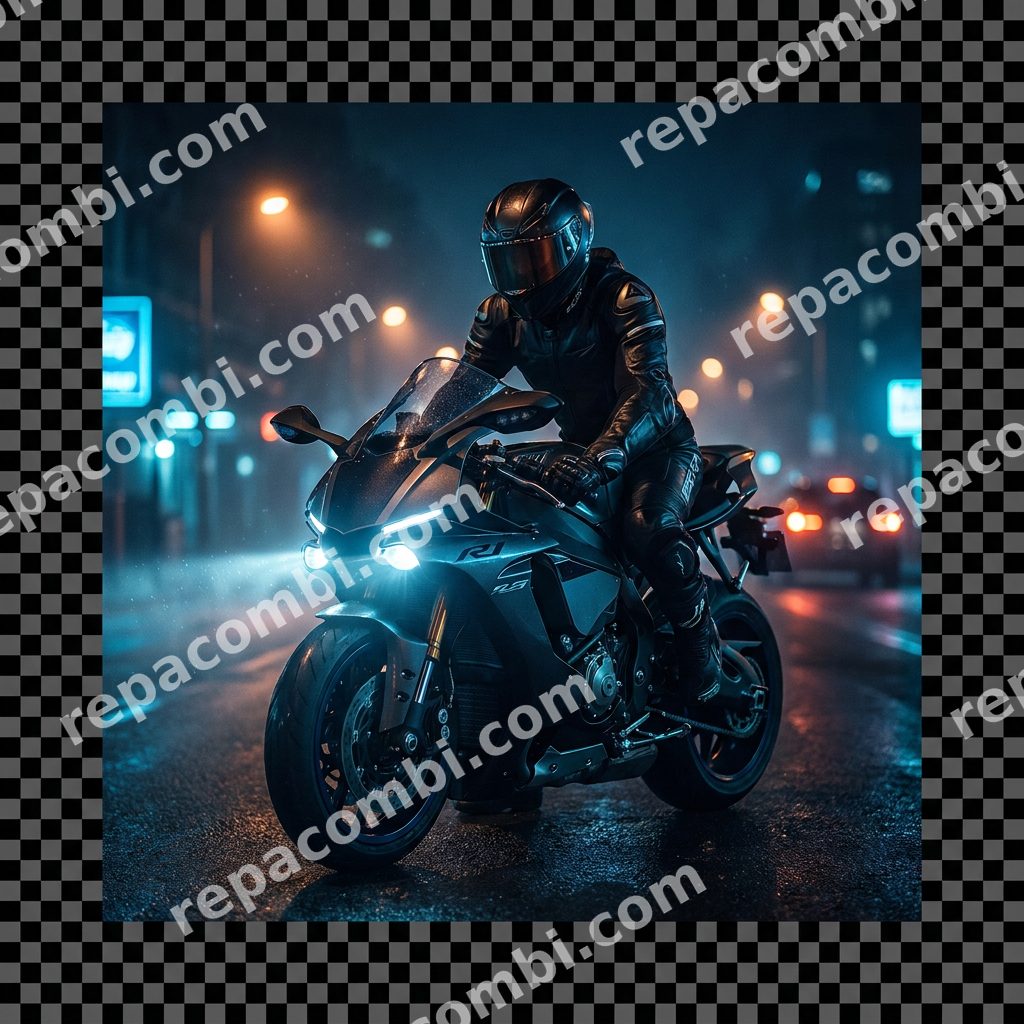 Motard Nocturne Pluie Motard Nocturne Pluie — Sportbike de nuit sous la pluie en ville