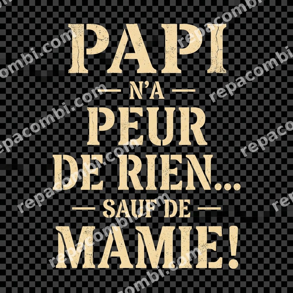 Papi N'a Peur De Rien Papi N'a Peur De Rien — 'Papi n'a peur de rien' typo vintage stencil