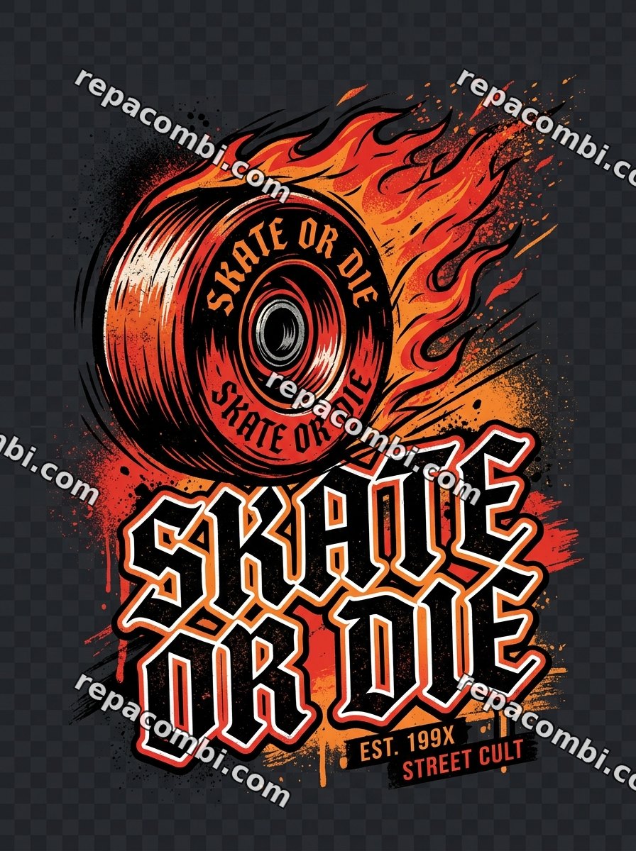Skate Culture Flames Skate Culture Flames — Skate culture en flammes, planche et lettrage punc