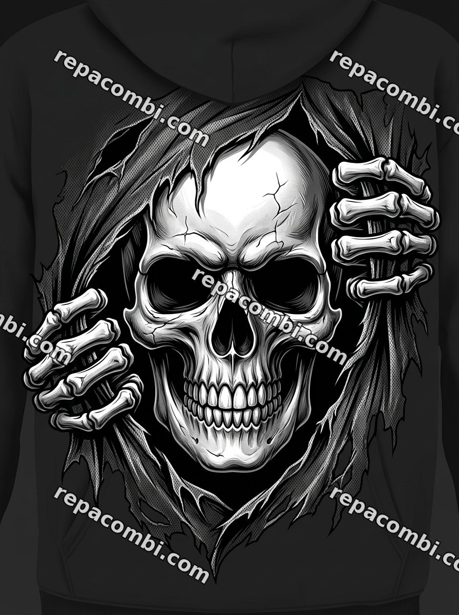 Skull Hands Ripping Skull Hands Ripping — Crâne arraché par des mains squelette, effet trash
