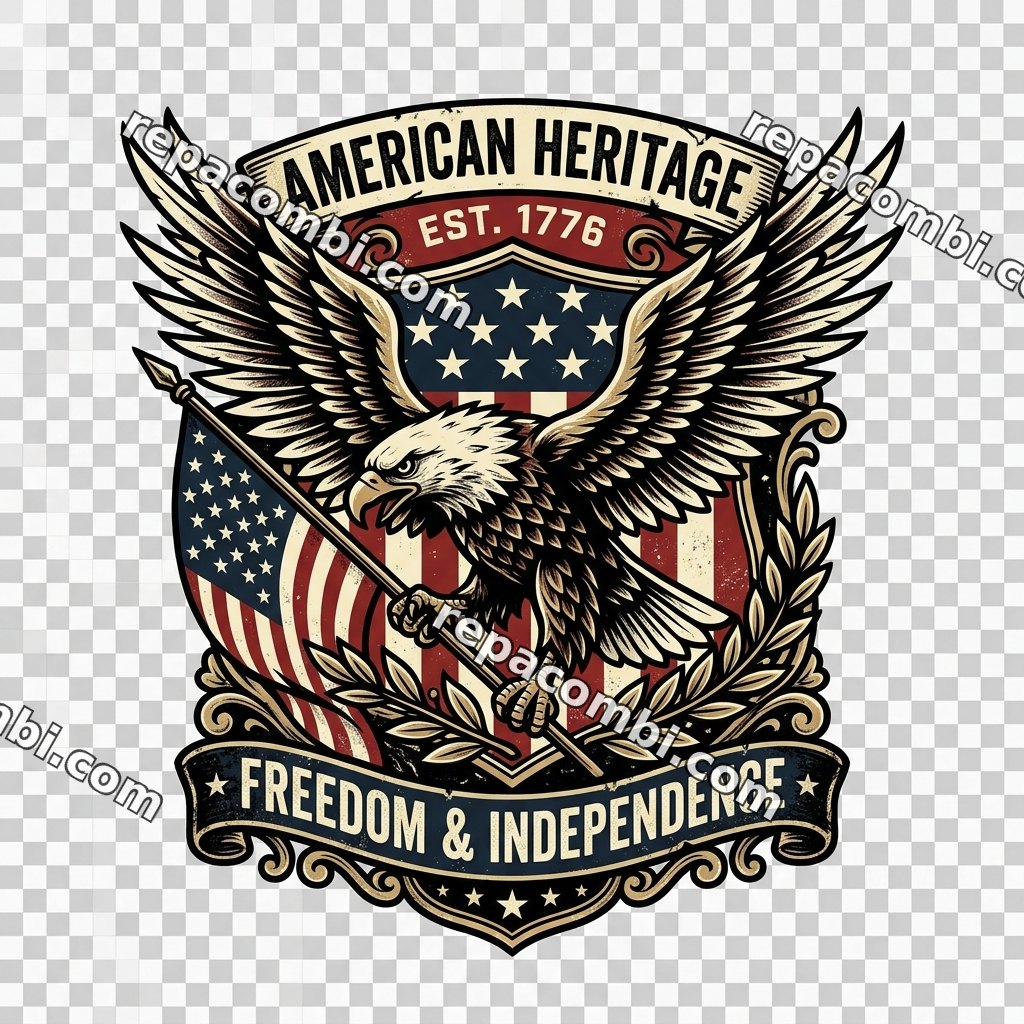 Vintage Americana Eagle Vintage Americana Eagle — Aigle americana vintage drapeau US, esprit route 6